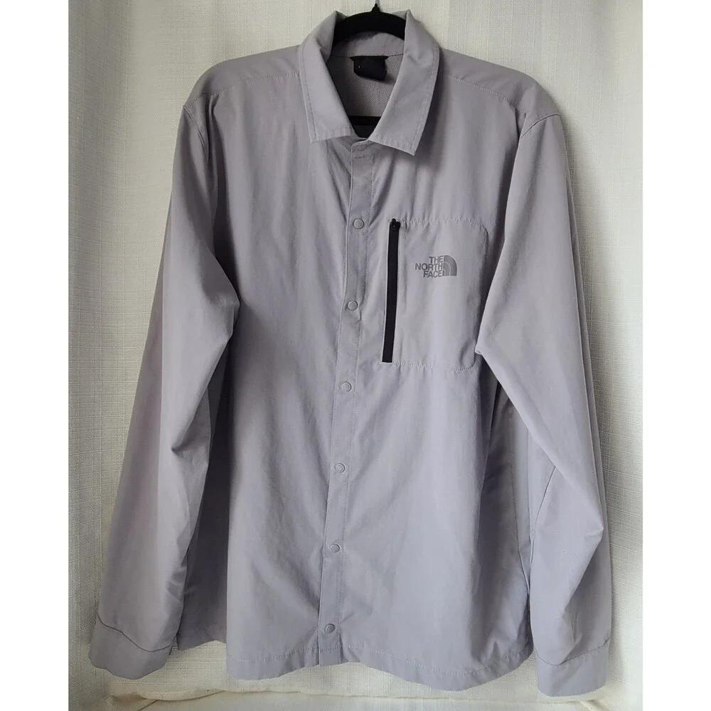 The North Face Mens XL Button Up Shirt Gray Long Sleeve Outdoor Hiking Tech